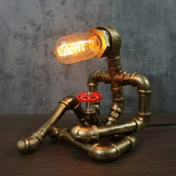 Steampunk Cross-Legged Pipe Robot Table Lamp
