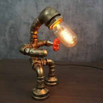Steampunk Pipe Fighting Robot Table Lamp