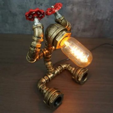 Steampunk Sitting Pipe Robot Desk Lamp