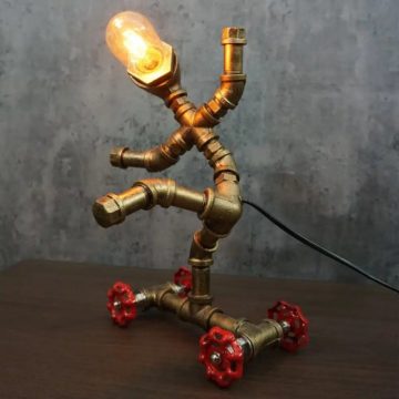 Steampunk Skateboarding Pipe Robot Desk Lamp